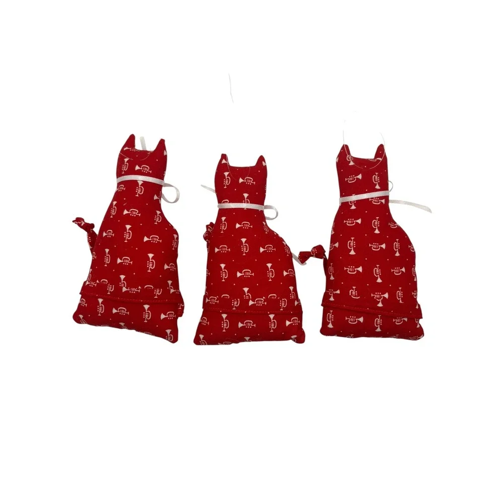 Cat Christmas Ornaments Set of 3‎ Red Trumpet Musical Holiday Decorations